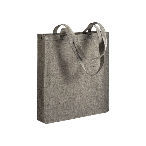 150 g/m2 recycled cotton shopping bag, melange effect, long handles and gusset