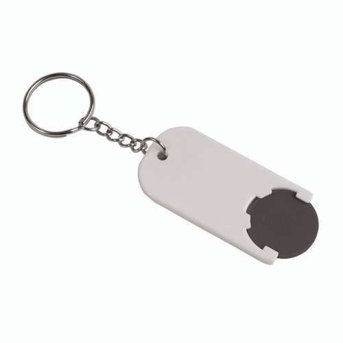 Plastic key ring with shopping trolley token