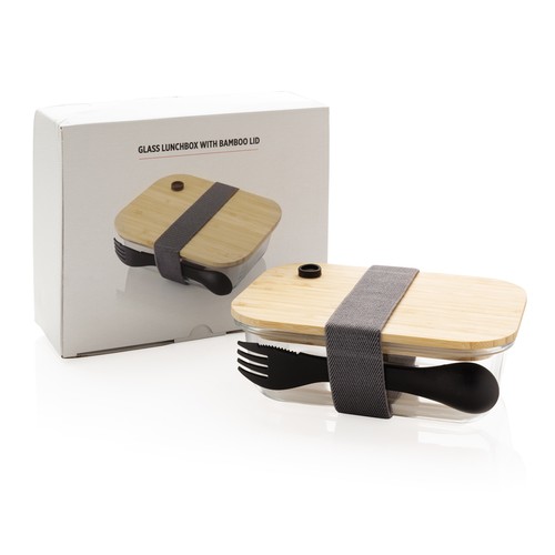 Glazen lunchbox met bamboe deksel Glazen lunchbox met bamboe deksel