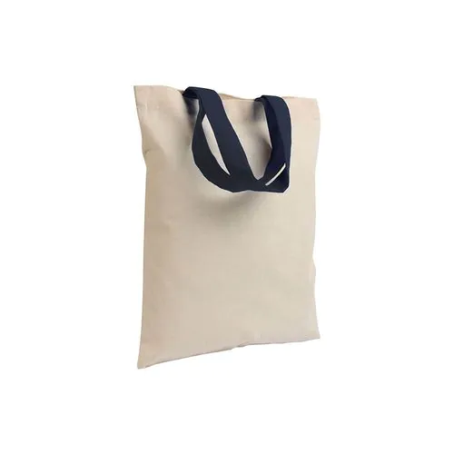 135 g/m2 natural cotton mini shopping bag with coloured short handles 135 g/m2 natural cotton mini shopping bag with coloured short handles