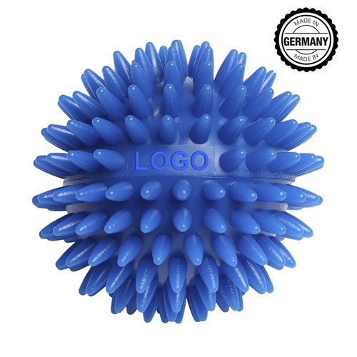 Balle de massage hérisson avec gaufrage rectangulaire (78 mm, bleu), "Made in Germany"