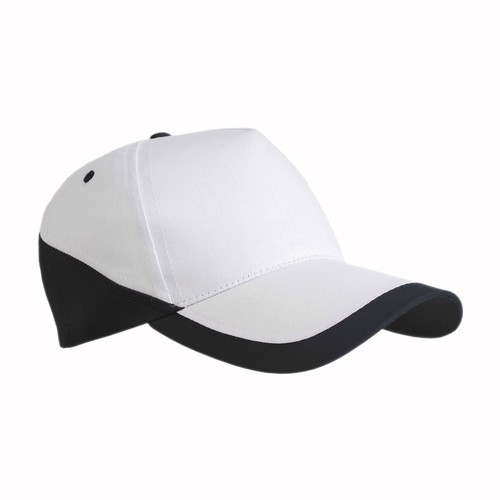 Casquette en coton, 5 panneaux , base blanche et bordures colorées, fermeture velcro Casquette en coton, 5 panneaux , base blanche et bordures colorées, fermeture velcro