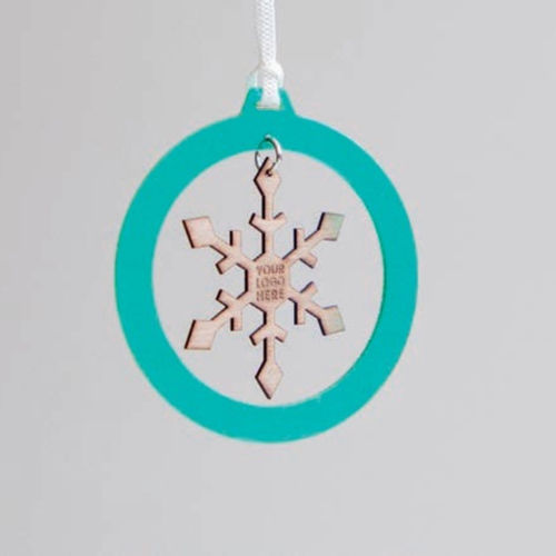 Christmas decoration wooden snowflake inserted in biomaterial circle