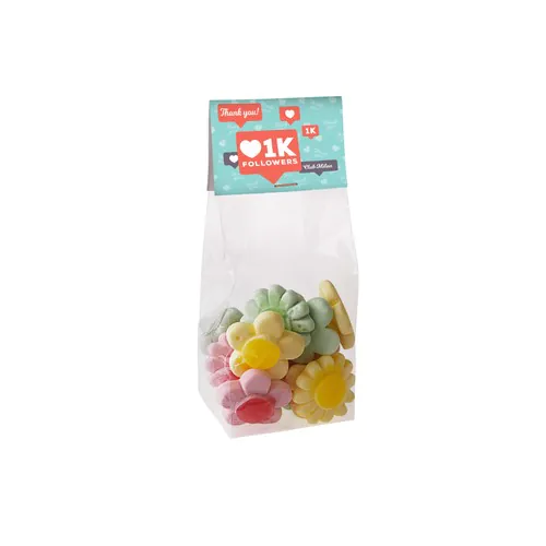 Blokzakje met kopkaartje en 100 gram snoep Blokzakje met kopkaartje en 100 gram snoep