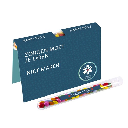 Folding card with a filled test tube