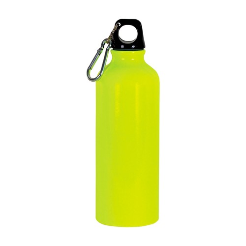 Aluminium water bottle (500 ml) with plastic lid and snap hook (22 cm tall)
