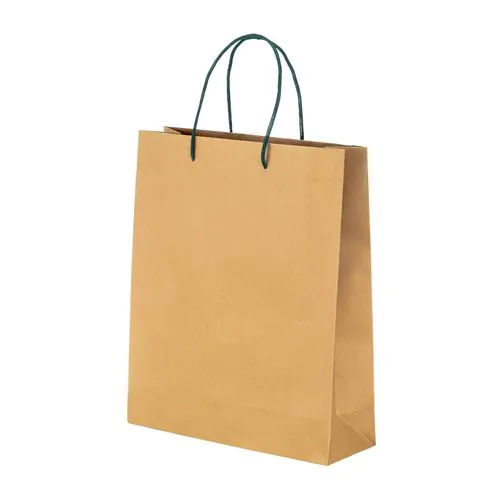 150 g/m2 natural recycled paper bag with gusset and short colored handles 150 g/m2 natural recycled paper bag with gusset and short colored handles