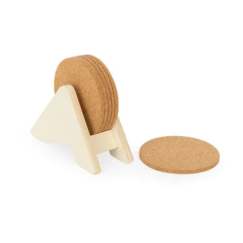 PLYCORK. Support en contreplaqué avec 6 sous-verres en liège PLYCORK. Support en contreplaqué avec 6 sous-verres en liège