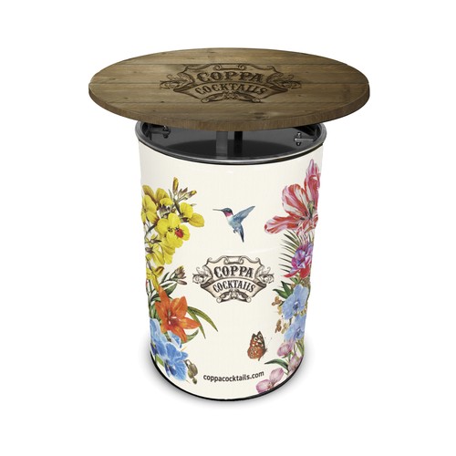 Barrel Table Full Colour with Barnwood Table Top Barrel Table Full Colour with Barnwood Table Top