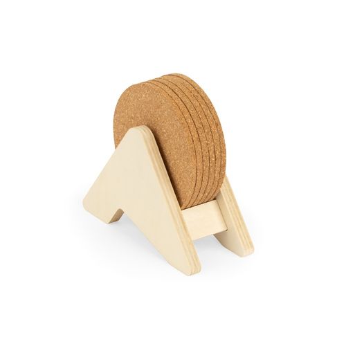 PLYCORK. Support en contreplaqué avec 6 sous-verres en liège PLYCORK. Support en contreplaqué avec 6 sous-verres en liège