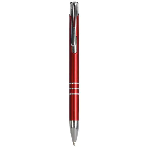 Penna a scatto in metallo con decorazione a 3 anelli e particolari cromati Penna a scatto in metallo con decorazione a 3 anelli e particolari cromati