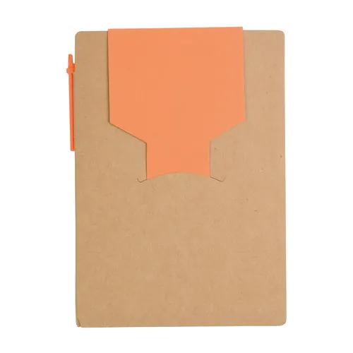 Recycled-paper notepad with cardboard pen and sticky notes Recycled-paper notepad with cardboard pen and sticky notes