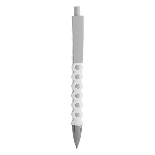 Plastic snap pen with white barrel, clip and button Plastic snap pen with white barrel, clip and button