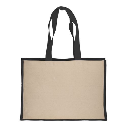 280 g/m2 cotton shopping bag with jute details, long handles and gusset 280 g/m2 cotton shopping bag with jute details, long handles and gusset