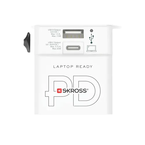 SKROSS MUV Wereldreisadapter 65W PD met USB C-kabel SKROSS MUV Wereldreisadapter 65W PD met USB C-kabel