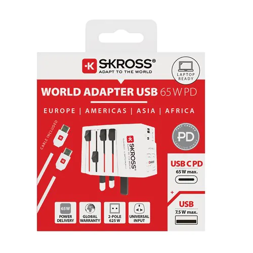 SKROSS MUV Wereldreisadapter 65W PD met USB C-kabel SKROSS MUV Wereldreisadapter 65W PD met USB C-kabel