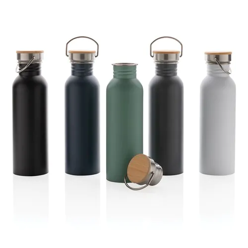 Bouteille en acier inoxydable avec couvercle en bambou Bouteille en acier inoxydable avec couvercle en bambou