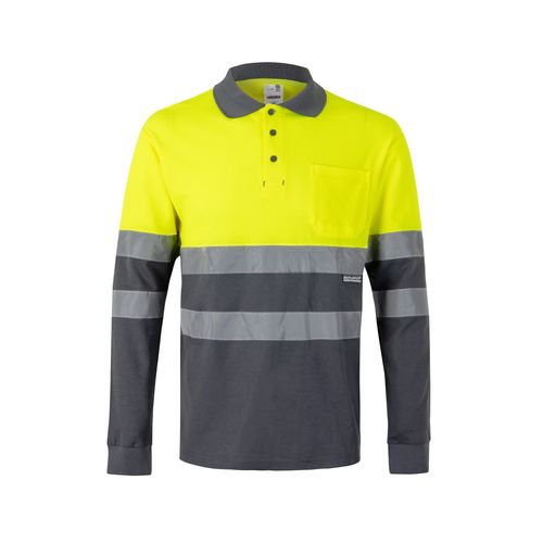 VL PLUTO. Polo piqué bicolore (150g/m²) à manches longues, en coton (55%) et polyester (45%)