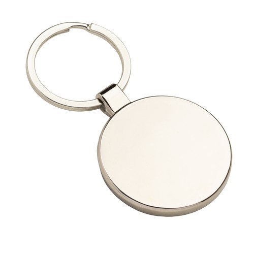 Porte-clé en métal rond, avec détail frontal en bambou Porte-clé en métal rond, avec détail frontal en bambou