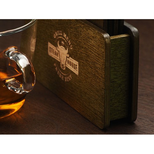 Wooden box with 4 coasters