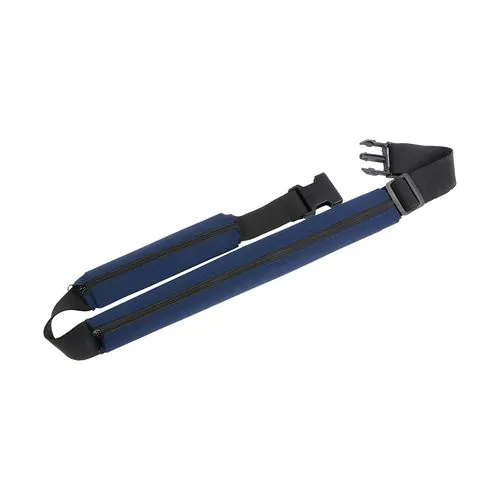 Slim, spandex 2-pocket waist bag with adjustable waist strap and clip closure Slim, spandex 2-pocket waist bag with adjustable waist strap and clip closure