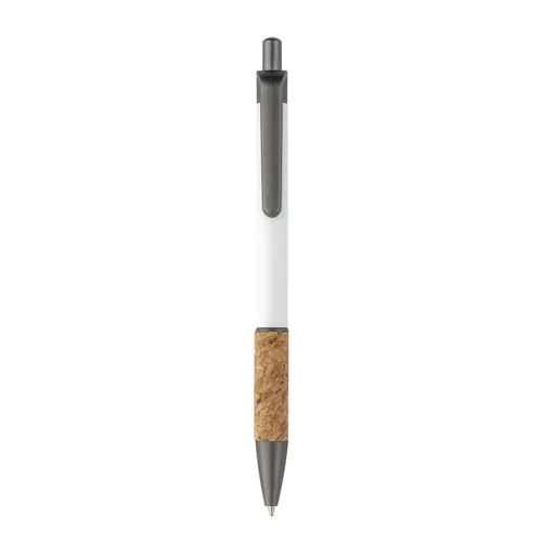 Aluminum pen with cork handle, burnished clip, top and tip Aluminum pen with cork handle, burnished clip, top and tip