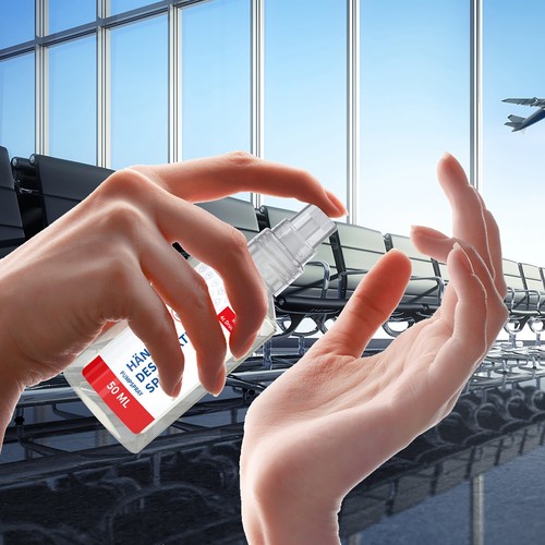 Desinfecterende spray voor de handen, 50 ml, Body Label (R-PET) Desinfecterende spray voor de handen, 50 ml, Body Label (R-PET)