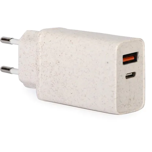 20W 2 IN 1 USB FAST POWER CHARGER IN WHEAT STRAW + ABS PLASTIC RECLYCED 20W 2 IN 1 USB FAST POWER CHARGER IN WHEAT STRAW + ABS PLASTIC RECLYCED