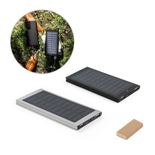 CLERK. 8'000 mAh powerbank met zonnepaneel van 100% gerecycled aluminium CLERK. 8'000 mAh powerbank met zonnepaneel van 100% gerecycled aluminium