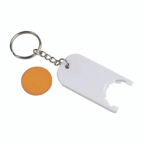 Plastic key ring with shopping trolley token Plastic key ring with shopping trolley token