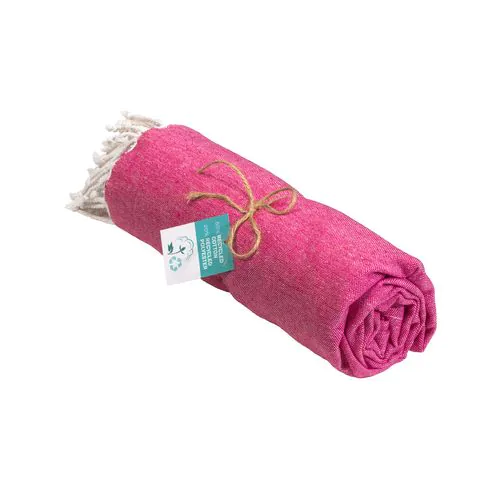 Serviette de plage / Paréo en coton recyclé de 180 gr/m2 avec frange, mesure 90x170 cm