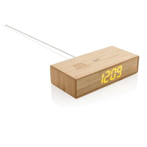 Bamboo alarm clock with 5W wireless charger Bamboo alarm clock with 5W wireless charger
