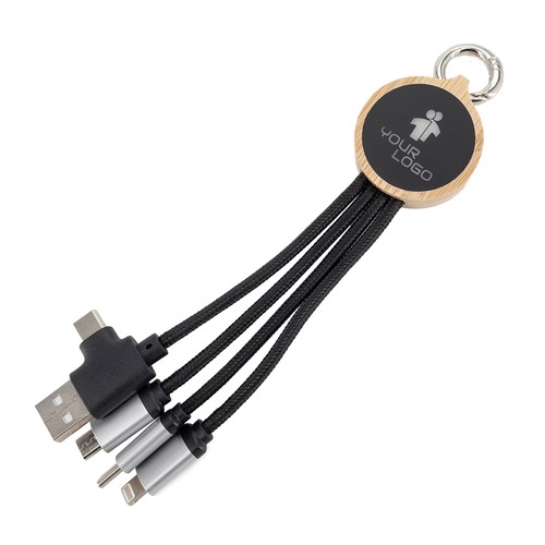 4-in-1 cable with elighted logo in a wooden casing 4-in-1 cable with elighted logo in a wooden casing