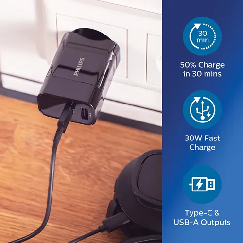 Chargeur Mural Philips, USB 30W Ultra Rapide Chargeur Mural Philips, USB 30W Ultra Rapide