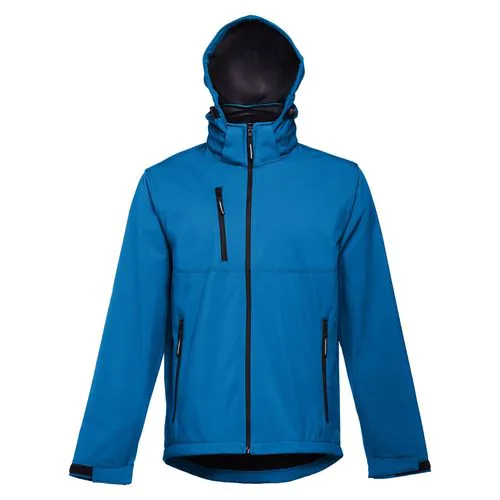 THC ZAGREB. Men's softshell jacket with detachable hood and rounded back hem THC ZAGREB. Men's softshell jacket with detachable hood and rounded back hem