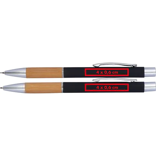 Aluminium wrting set with pen and pencil with bamboo gripzone