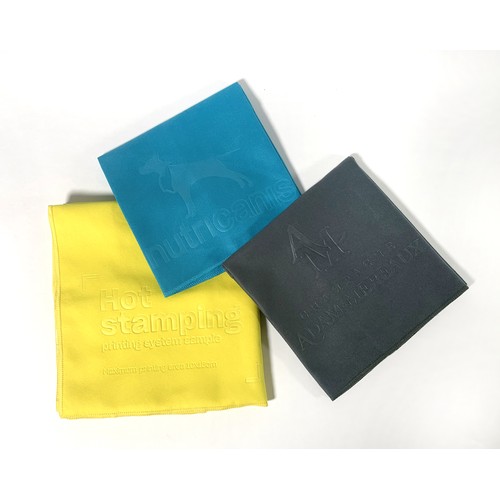Microfiber towel in hot stamping Microfiber towel in hot stamping
