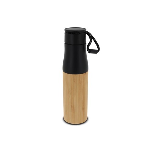Bouteille isotherme avec dragonne et partie extérieur bambou 500ml Bouteille isotherme avec dragonne et partie extérieur bambou 500ml