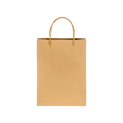 150 g/m2 natural recycled paper bag with gusset and short colored handles