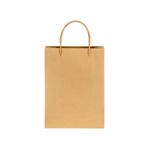 Sac en papier recyclé naturel de 150 g/m2 avec soufflet et poignées courtes colorées