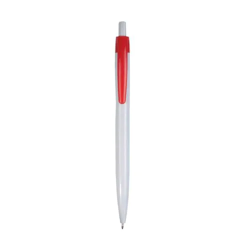 Penna a scatto in plastica, fusto bianco e clip colorata