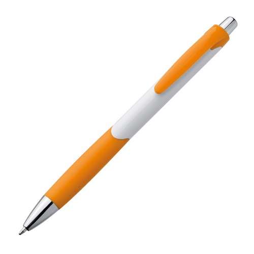 Plastic ball pen with white shaft and rubber grip zone Plastic ball pen with white shaft and rubber grip zone