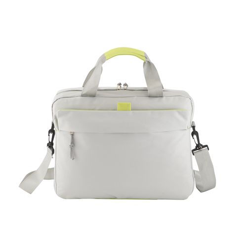 600D polyester laptop bag with adjustable shoulder strap and a band to attach it to a suit