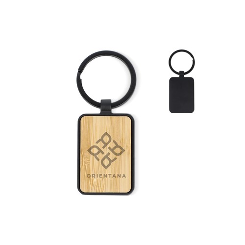 Bamboo and metal keychain rectangle