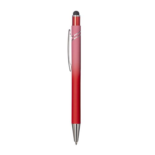 Penna a scatto in alluminio gommato. Fusto sfumato, clip e particolari metallizzati