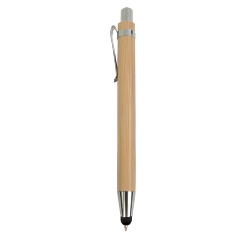 Penna a scatto in bambù con gommino per touch screen