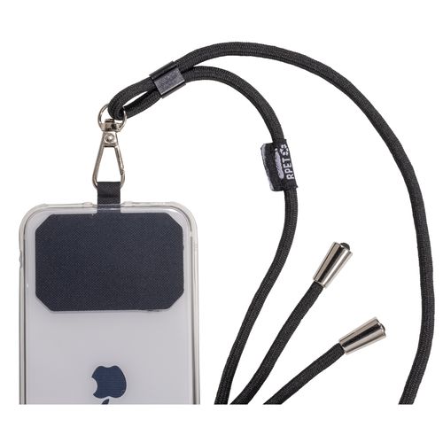 Cordon pour badge/téléphone portable en RPET avec étiquette à personnaliser Cordon pour badge/téléphone portable en RPET avec étiquette à personnaliser