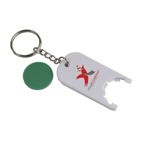 Plastic key ring with shopping trolley token Plastic key ring with shopping trolley token
