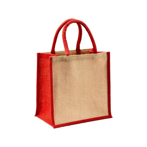 Mini tote bag en toile de jute avec anses et inserts colorés Mini tote bag en toile de jute avec anses et inserts colorés