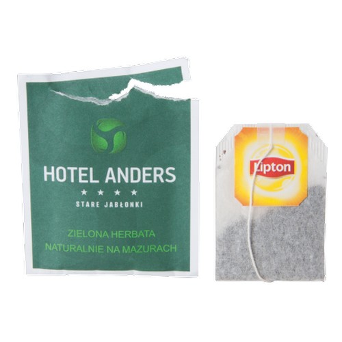 Lipton theezakje in bedrukte omslag